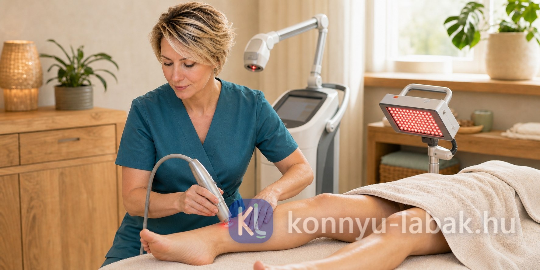 Feketéné Elise többféle lézeres és fényterápiás eszközzel végez kiegészítő kezelést