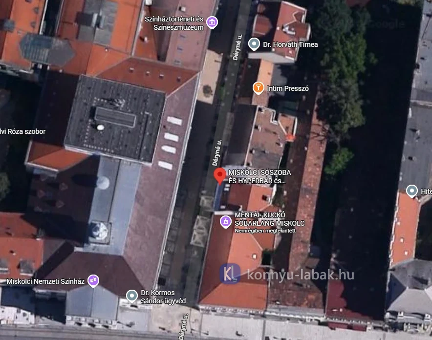 Műholdas térkép a miskolci Déryné utca 4. környezetéről