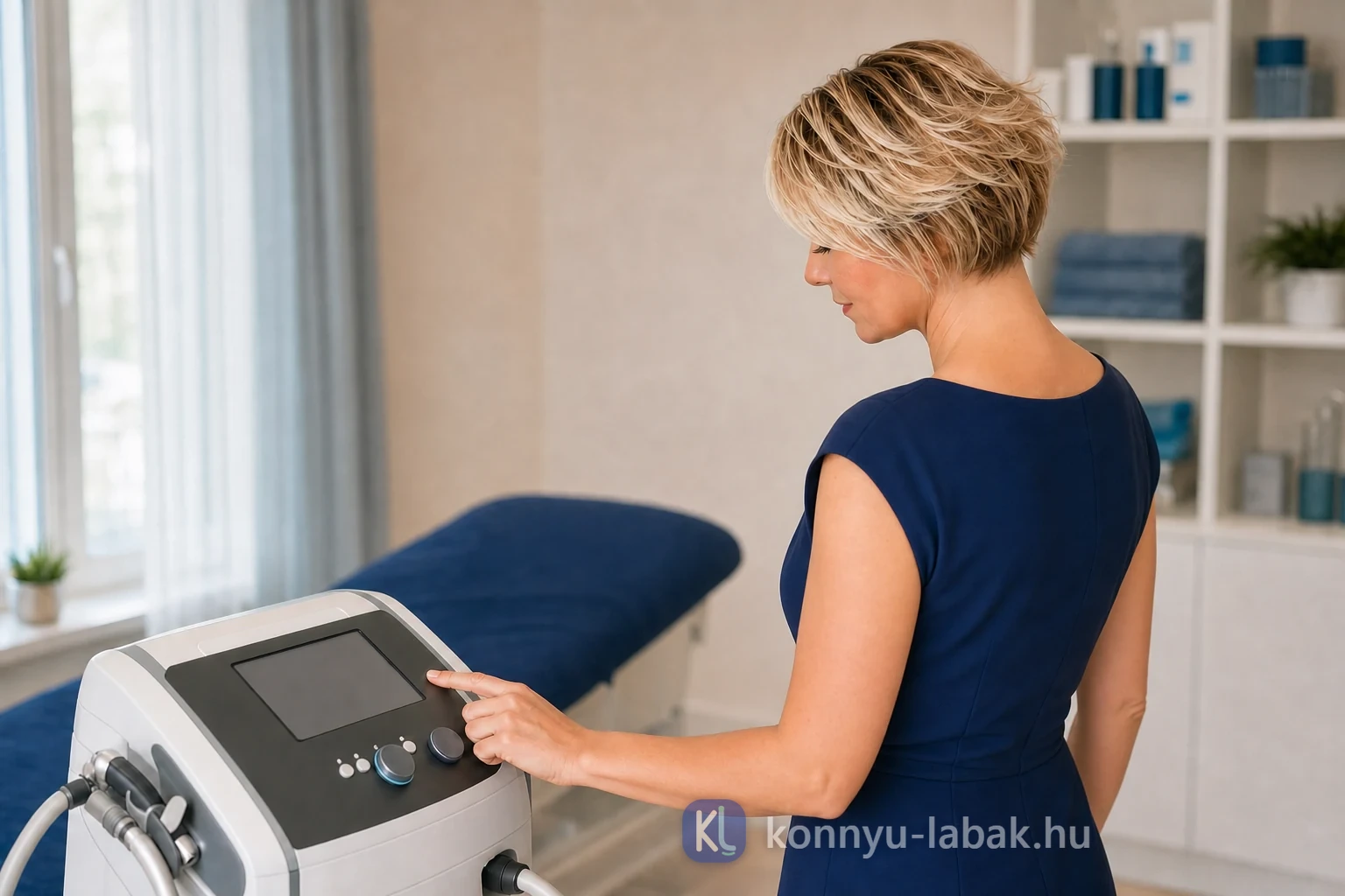 Elise kezelési programot állít be egy modern terápiás készüléken